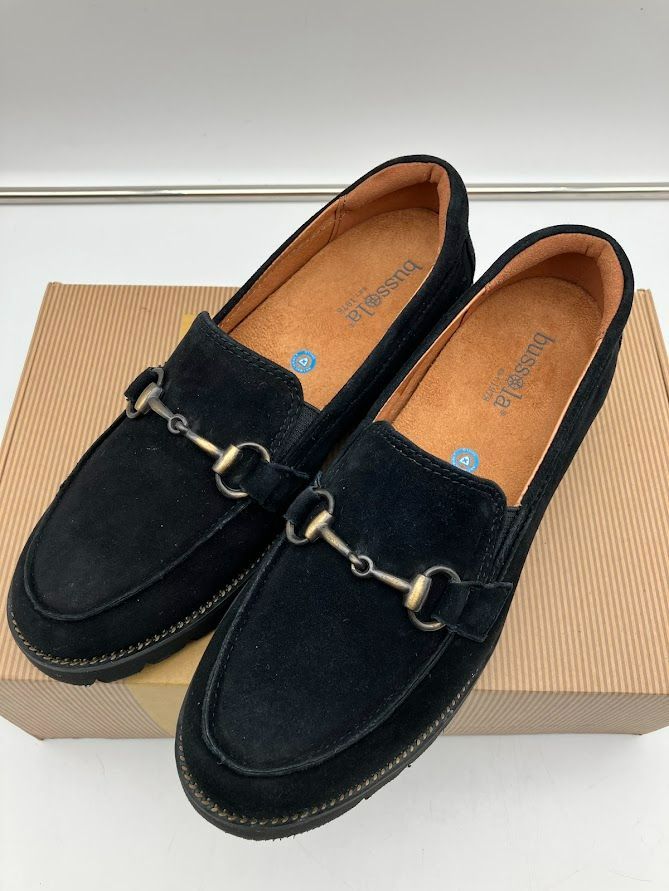 BUSSOLA ローファー 撥水レザー ブラックスウェード ビットローファー