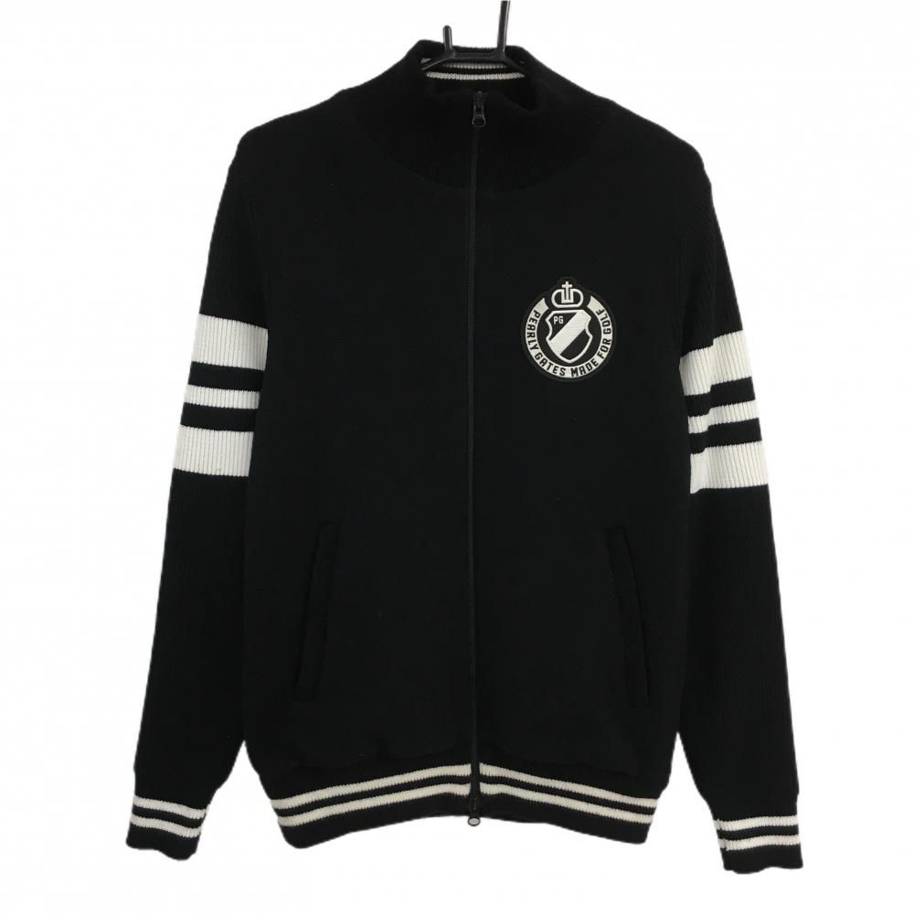 パーリーゲイツ ニットジャケット 黒×白 ウール混 袖ライン 裏地付 メンズ 4 M ゴルフウェア PEARLY GATES
