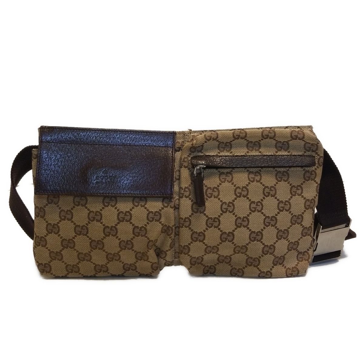 GUCCI グッチ ウエストポーチ GG柄 28566 ベージュ×ダークブラウン レザー