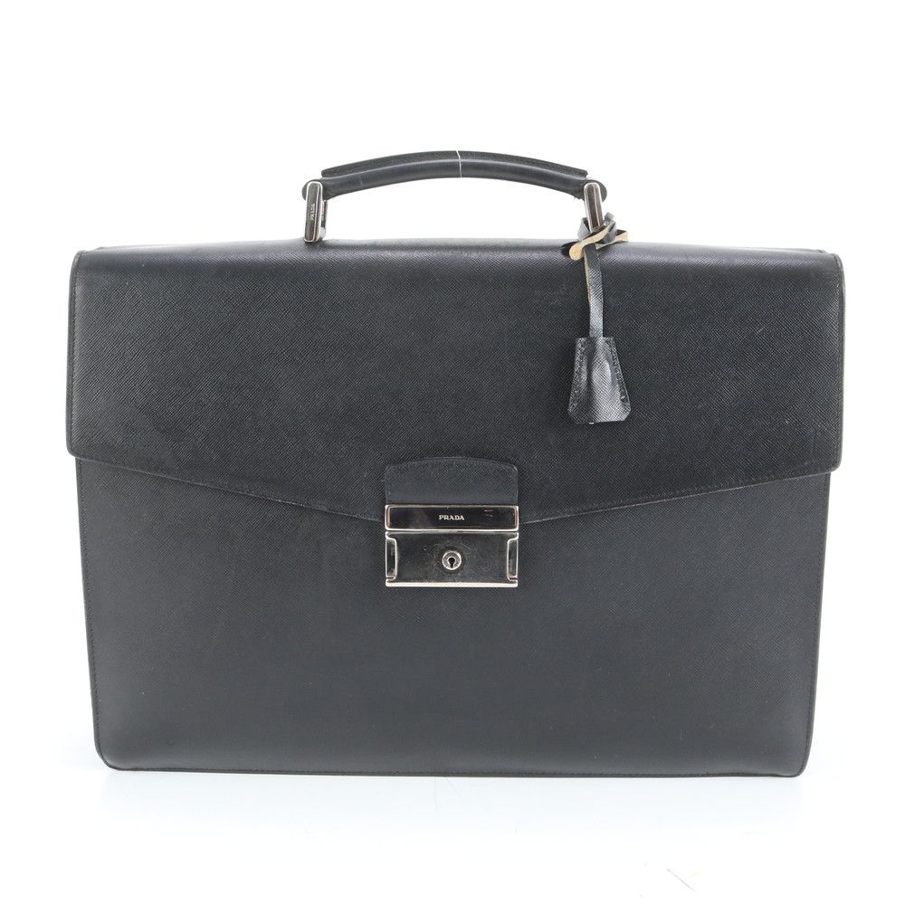 プラダ サフィアーノ レザー ビジネス バッグ 書類鞄 ブリーフケース トート 通勤 本革 ブラック 黒 A4 メンズ CEM CZ23-7