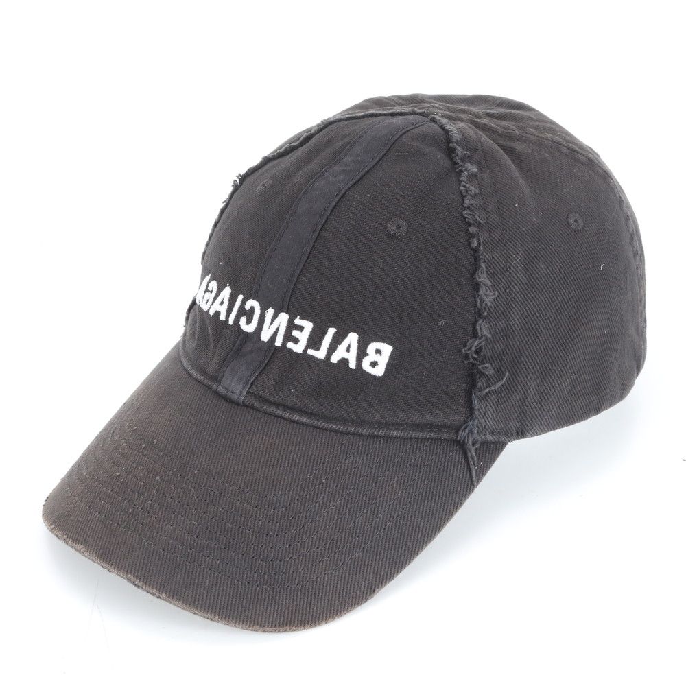 バレンシアガ ダメージ加工 ロゴ 刺繍 キャップ 帽子 723773 410 B 2 ブラック 黒 メンズ CEM CZ 22 6