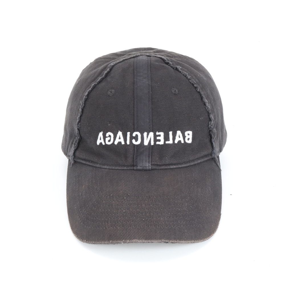 バレンシアガ ダメージ加工 ロゴ 刺繍 キャップ 帽子 723773 410B2 ブラック 黒 メンズ CEM CZ22-6