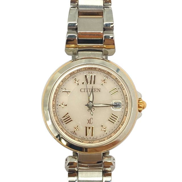 稼働品 シチズン EC1034-59W クロスシー ハッピーフライト エコドライブ 腕時計 ソーラー電波 アナログ シルバー ゴールド CITIZEN レディース 人気 定番 上品 感 実用的
