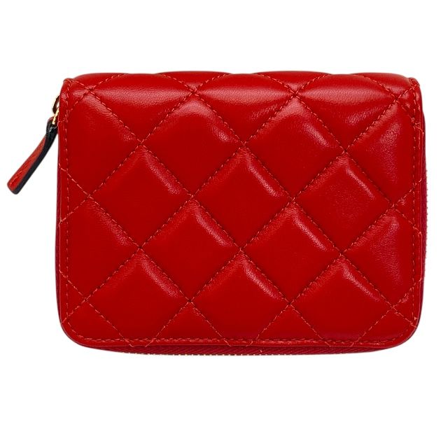 ヴェルサーチ メドゥーサ 二つ折り財布 折財布 ラウンドファスナー ナッパ キルティング レザー レッド VERSACE レディース 人気 定番 上品 感 個性