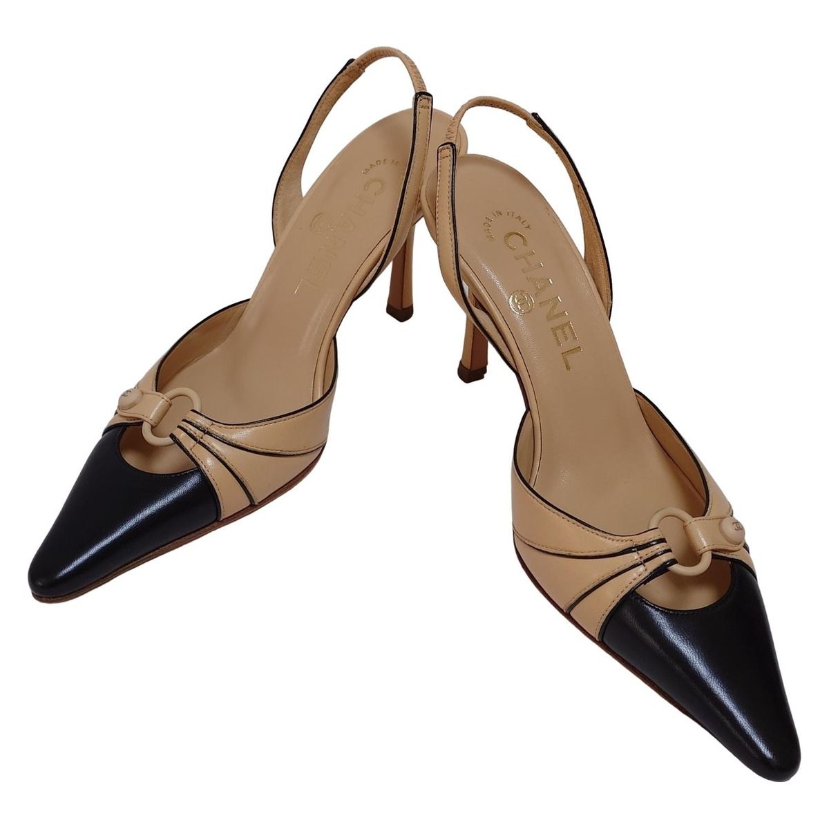 CHANEL シャネル サンダル 35 C レディース - ベージュ×黒 ココマーク ラムスキン