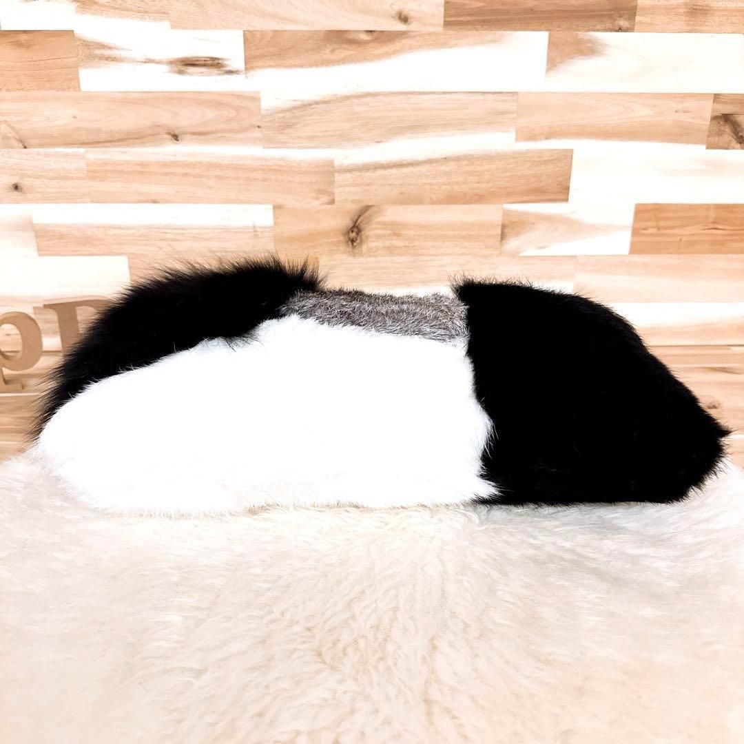 アメリ リアル ミックス ファー スクエア クラッチバッグ モノトーン 黒×白 A4サイズ リアルファー GINKGOPHARMACY_COM