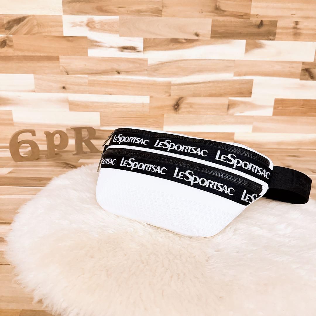 レスポートサック ビッグ ロゴ3Dメッシュ ボディバッグ ジャガード白×黒 肩掛け 軽量ナイロン