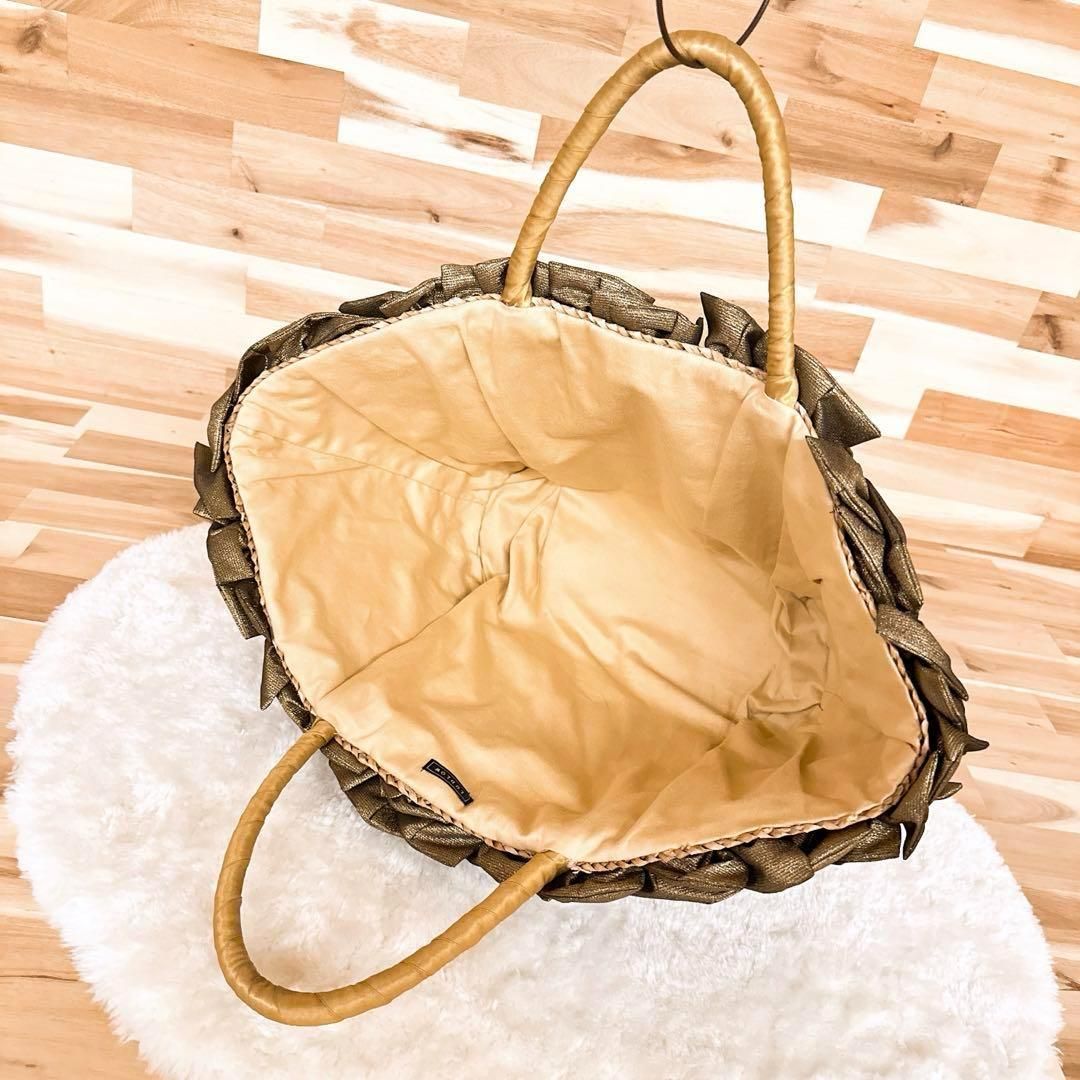 バッグ LUDLOW Ribbon basket ラドロー】ブロンズ ラメ リボン ストロー かごバッグ ベージュ×金