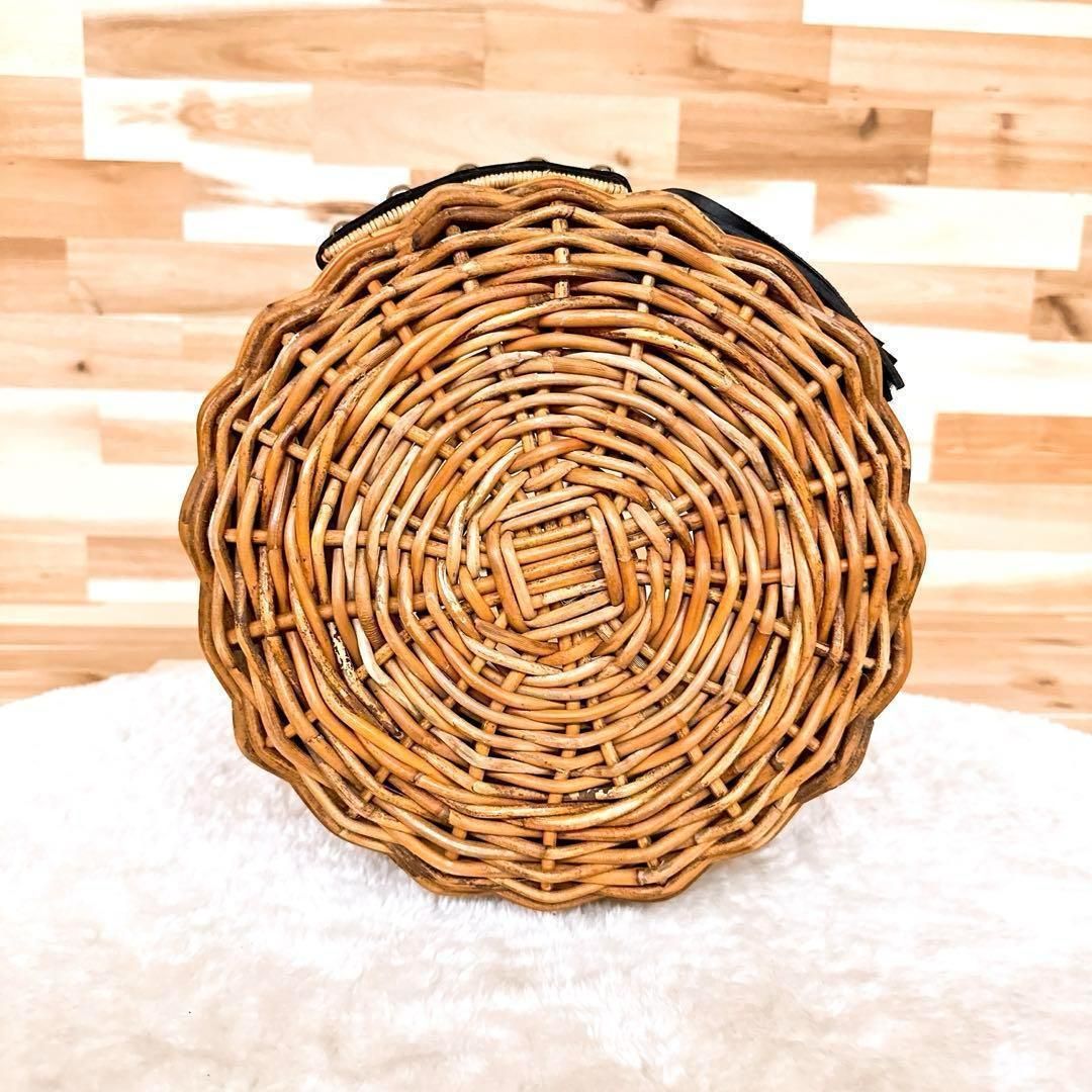 最新 品 ラドロー 馬 ホース かごバッグ 円形 アニマル 天然繊維 茶×黒 筒形 バスケット ウマ フェイス トートバッグ