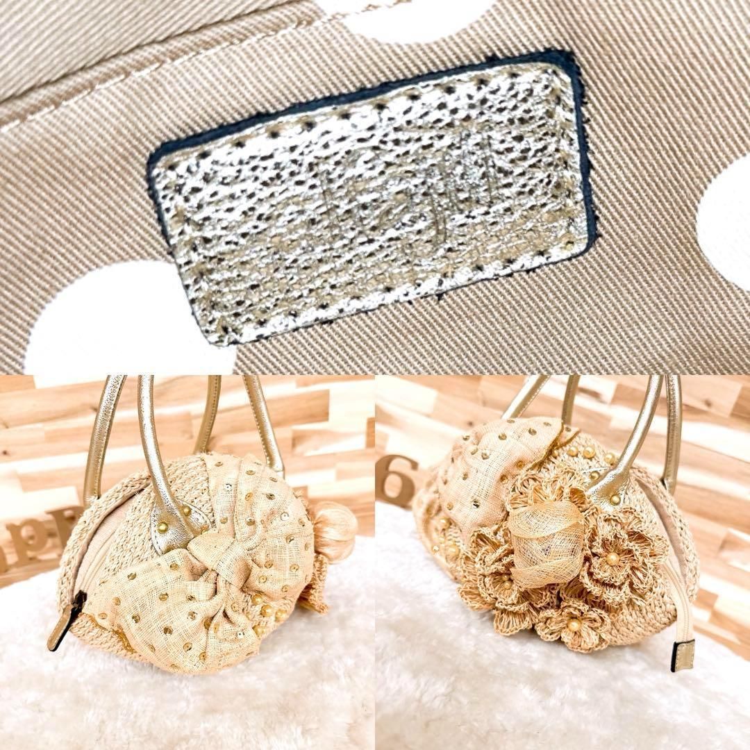 新品未使用【alfajillアルファジル】かごバッグ スパンコール 蝶々ビジュー アルファジル】ALFAJILL 立体フラワー リボン かごバッグ スパンコール