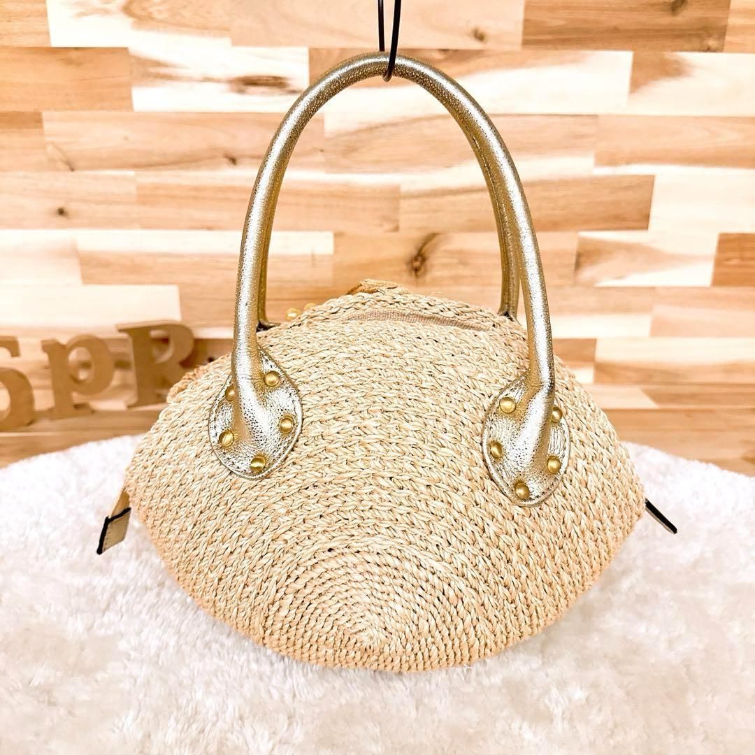 新品未使用【alfajillアルファジル】かごバッグ スパンコール 蝶々ビジュー アルファジル】ALFAJILL 立体フラワー リボン かごバッグ スパンコール