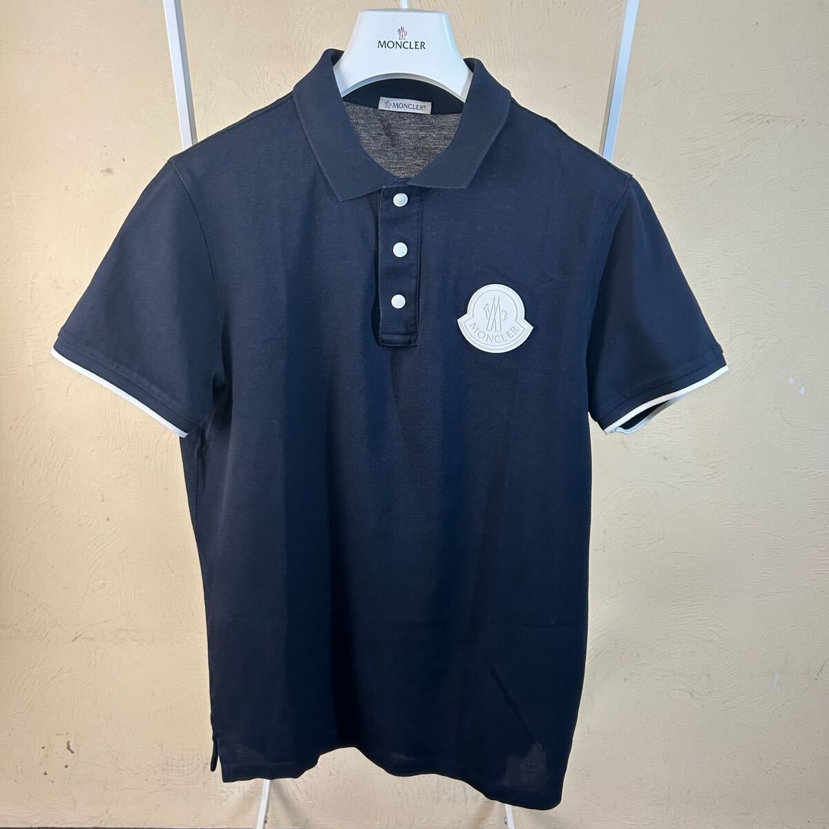 MONCLERモンクレール半袖ポロシャツラバーワッペンネイビーS