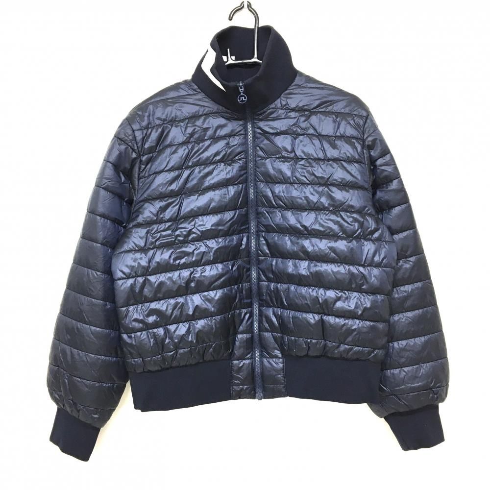 超 ジェイリンドバーグ 中綿リバーシブルジャケット ネイビー×白 襟ロゴ 裏無地 レディース S ゴルフウェア J LINDEBERG