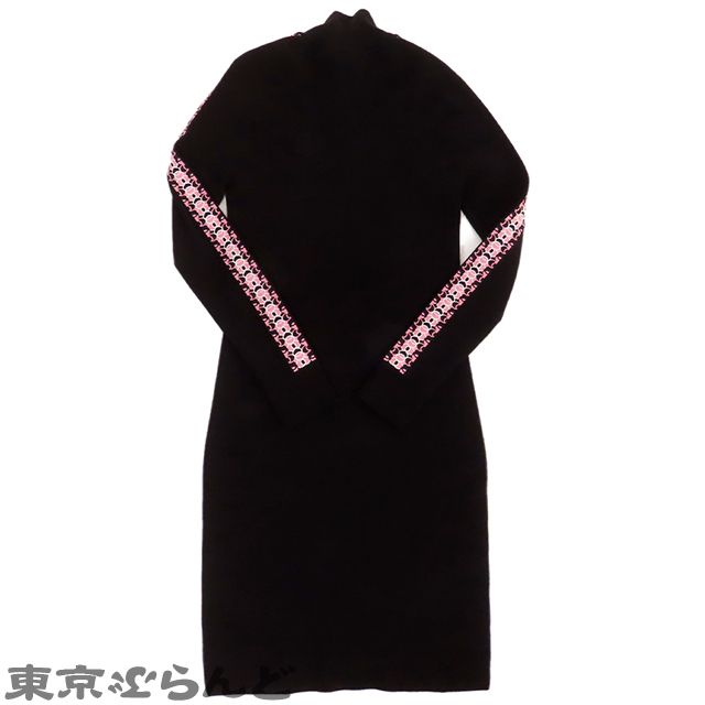 シャネル CHANEL ココマーク ワンピース P 65171 ブラック ピンク ウール ポリエステル ニット 36 レディース