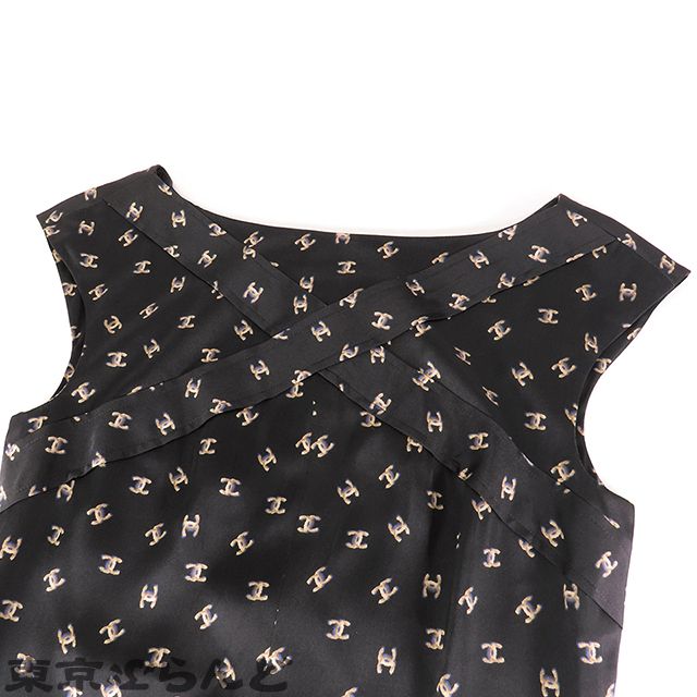  シャネル CHANEL ココマーク ワンピース ブラック シルク ノースリーブ ロゴ ドレス 34 レディース ひざ丈ワンピース ワンピース