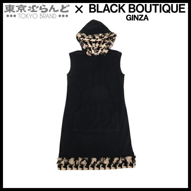 241001019195 シャネル CHANEL ノースリーブ パーカー ワンピース P32180W04066 ブラックxベージュ 千鳥柄 パイル地 36 レディース