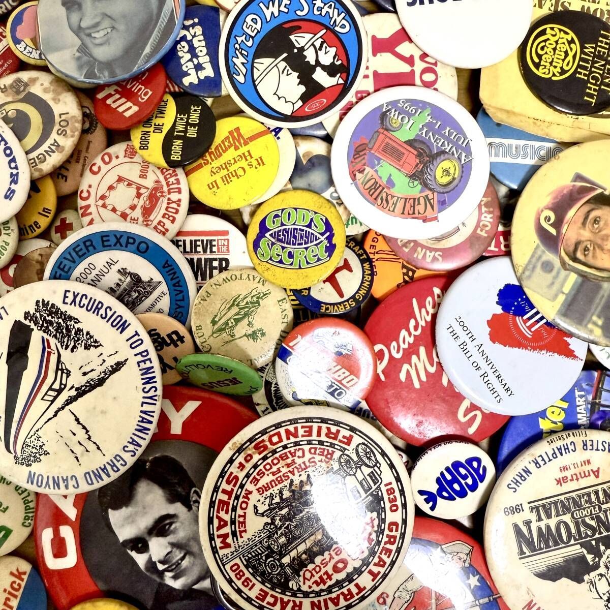 ヴィンテージ缶バッジ100個／USA 100個 缶バッジ ヴィンテージ セット 大量 まとめて まとめ売り バッチ
