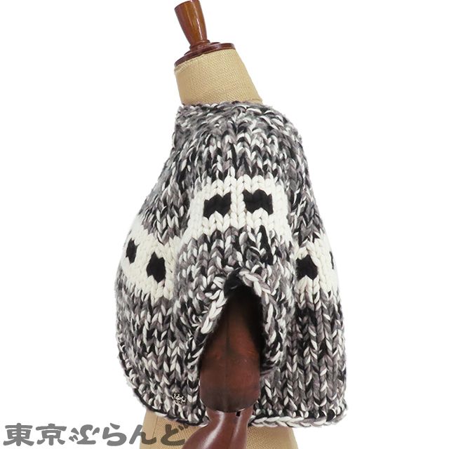 101777502 シャネル CHANEL カシミヤカウチン 半袖ボレロカーディガン グレーxホワイトxブラック カシミヤ サマーニット 38 トップス