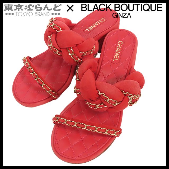 シャネル CHANEL マトラッセ サンダル レッド スウェード ココマーク チェーン 36 レディース