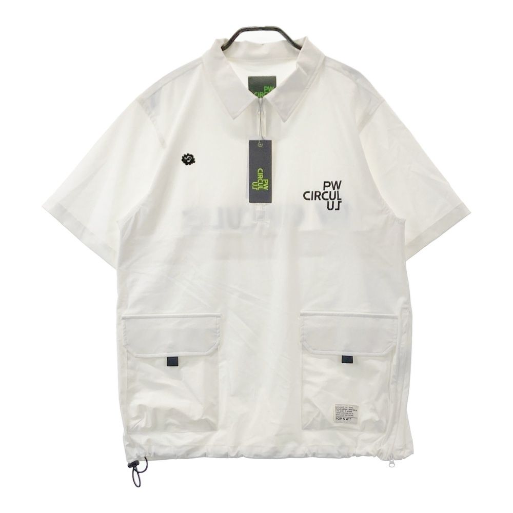 サイズ M PW CIRCULUS ピーダブリュサーキュラス ハーフジップ ナイロン 半袖ブルゾン ホワイト系 240101556437 ゴルフウェア メンズ ストスト