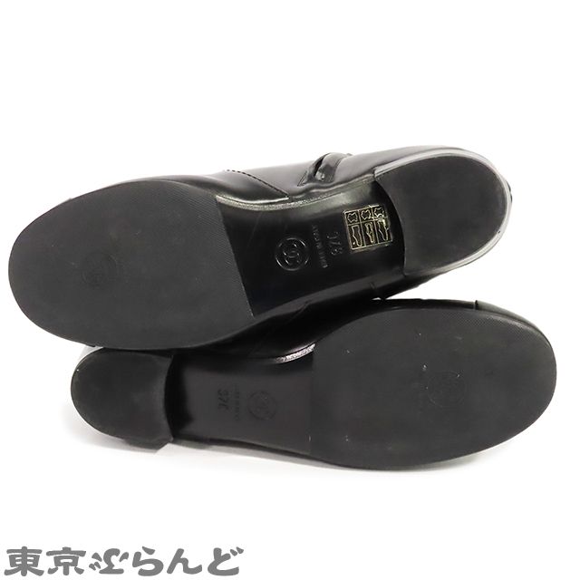 美品 CHANEL ショートブーツ ココマーク オールレザー 37C ココマーク ショート レースアップ ブーツ レザー ブラック シャネル