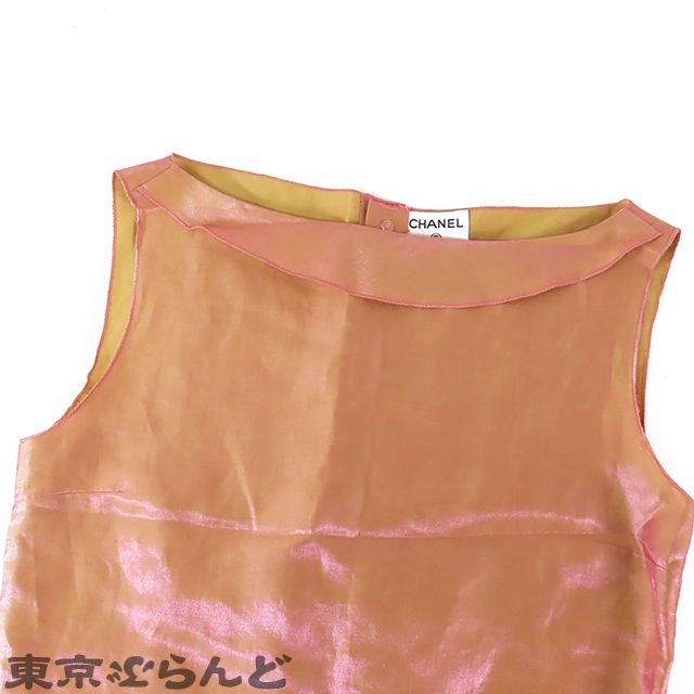  シャネル CHANEL ノースリーブ カットソー 99 P イリデセント リネン ナイロン バックボタン 36 レディース ノースリーブ Tシャツ カットソー