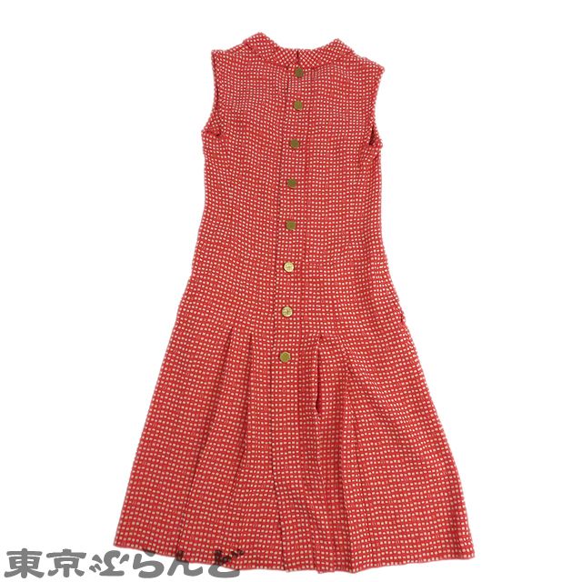 シャネル CHANEL ココマーク チェックドレス レッド アセテート レーヨン コットン 36 ワンピース レディース