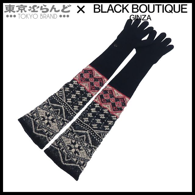 241001019202 シャネル CHANEL ロング グローブ P46940K05938 ネイビーxホワイトxレッド ウール カシミヤ M 手袋 レディース