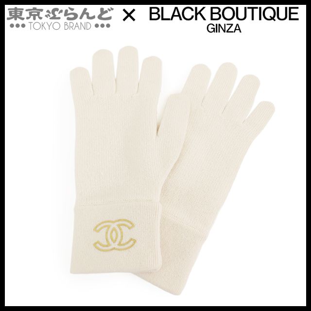 241001019201 シャネル CHANEL グローブ ホワイトxゴールド カシミヤ ココマーク 21B 手袋 レディース
