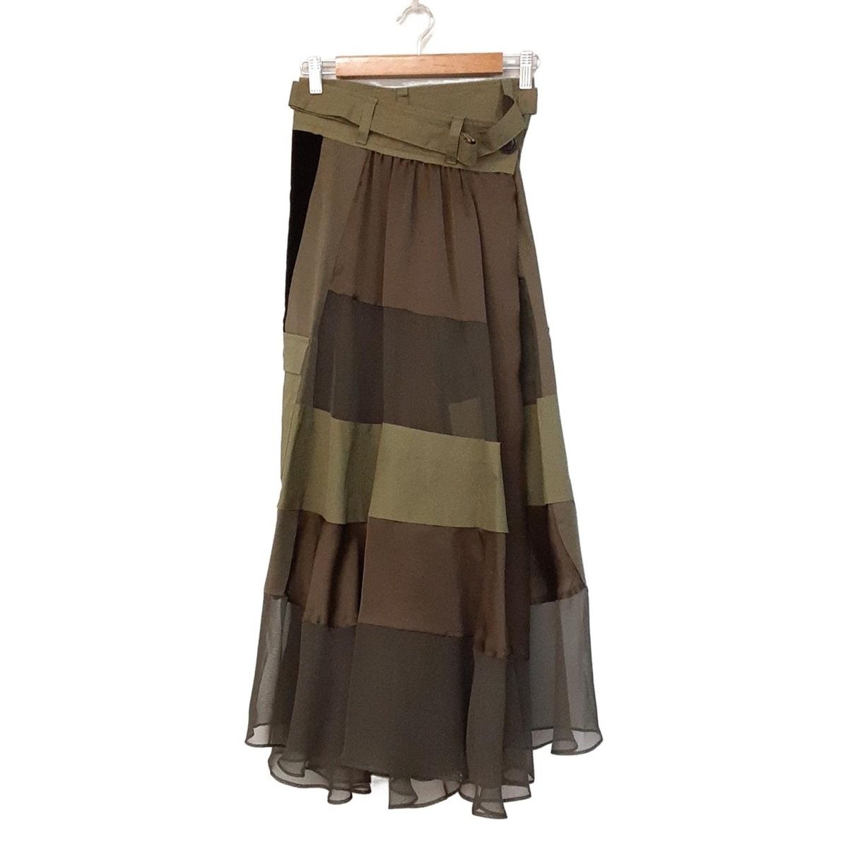 Sacai サカイ ロングスカート サイズ0 XS レディース - 20-04901 カーキ×ダークグリーン×マルチ シースルー
