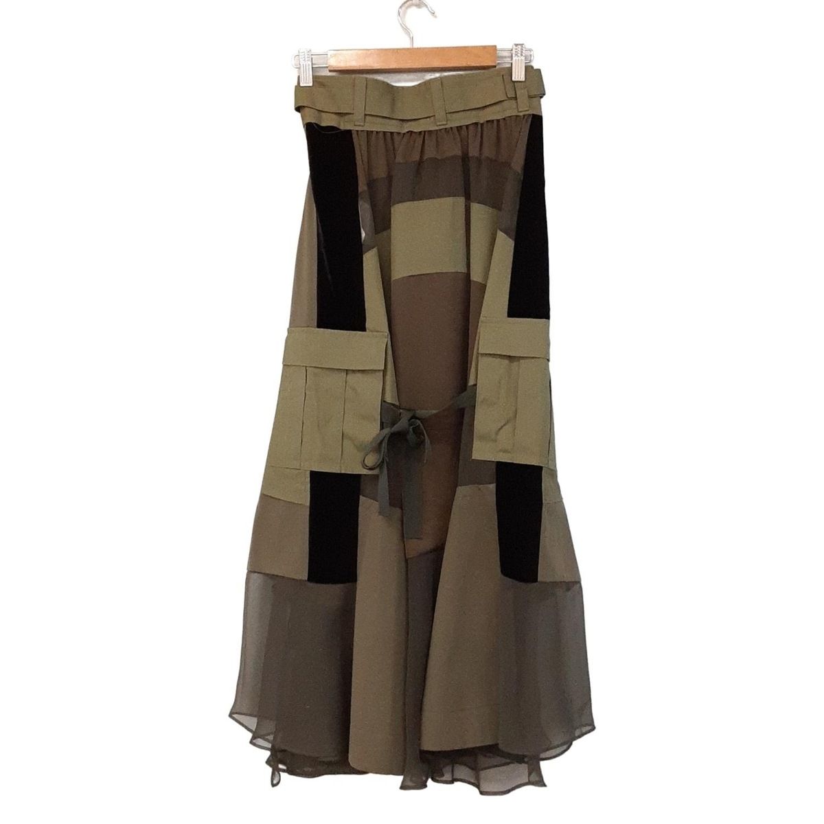 Sacai サカイ ロングスカート サイズ0 XS レディース - 20-04901 カーキ×ダークグリーン×マルチ シースルー