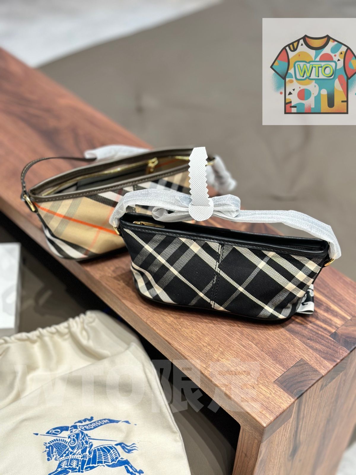 今日 Burberry バーバリー 新款格子模様ジャカードミニアームバッグ 格子模様ジャカード