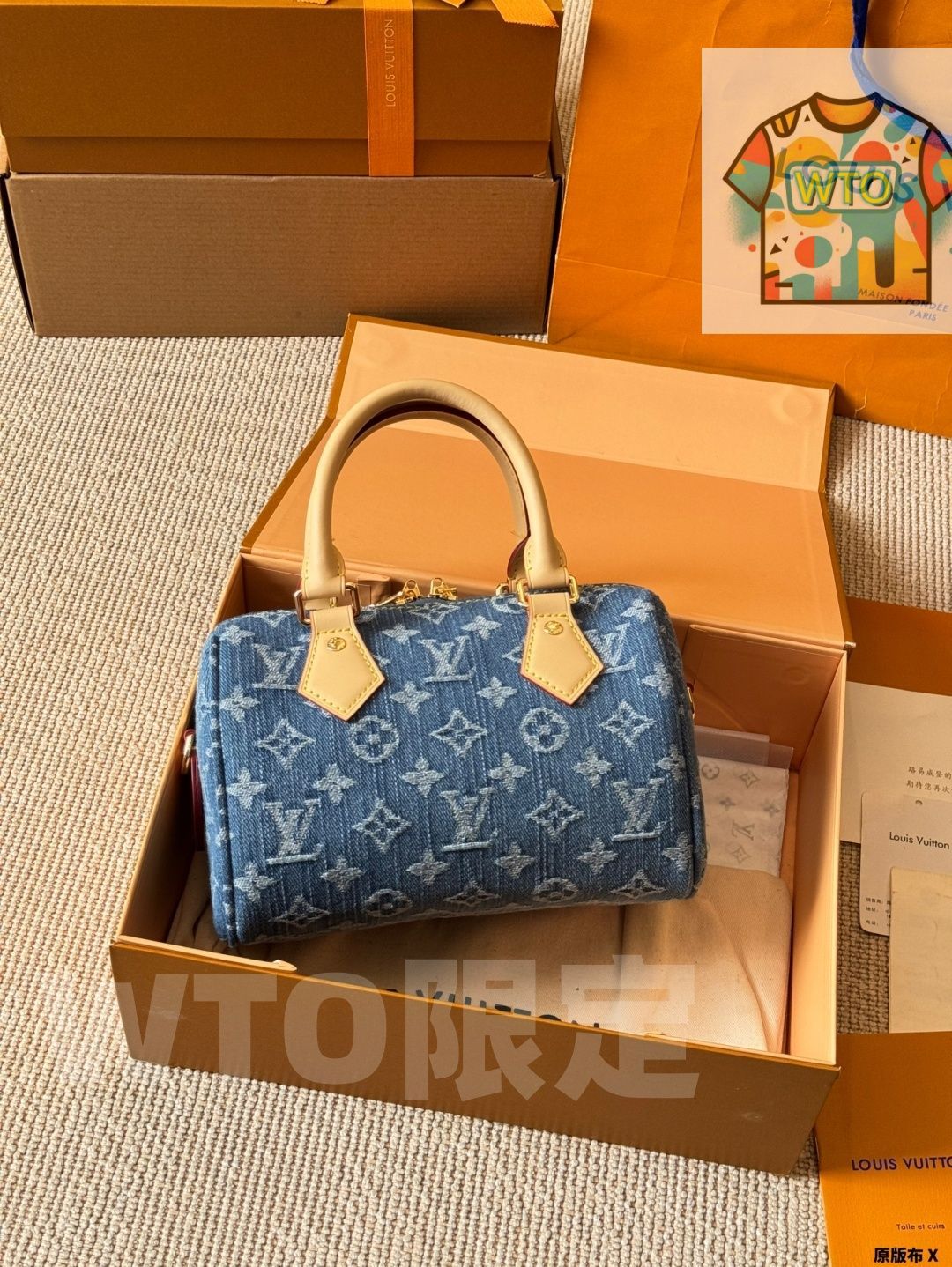  今日 Louis Vuitton ルイ ヴィトン デニムナノスピーディ レトロな風格を呈する ハンドバッグ バッグ