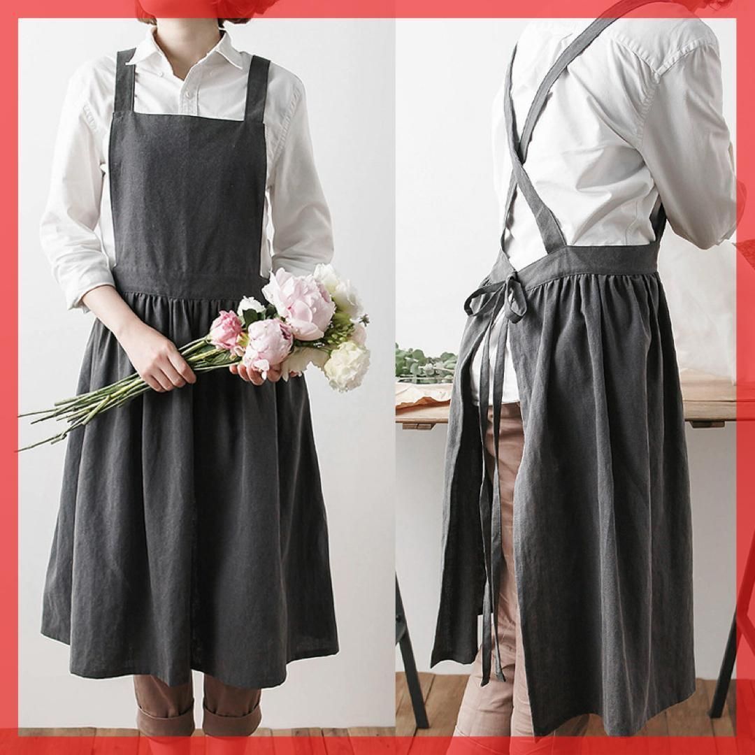 エプロン おしゃれ クロス型 大人 グレー シンプル 無地 キッチン