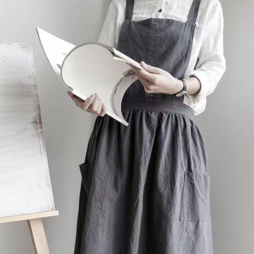 エプロン おしゃれ クロス型 大人 グレー シンプル 無地 キッチン