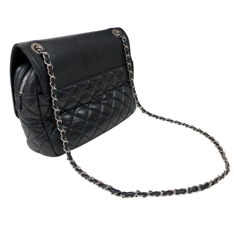 シャネル CHANEL フラップチェーンショルダーバッグ ブラック シルバー金具 カーフレザー レディース ショルダーバッグ
