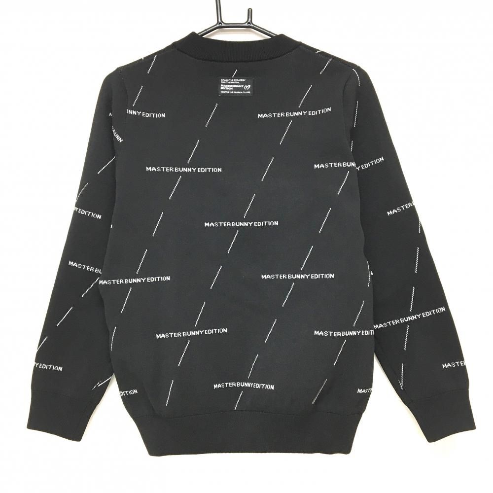 超 マスターバニー セーター 黒×白 ロゴ総柄 裏地付き ニット レディース 2 L ゴルフウェア モデル MASTER BUNNY EDITION