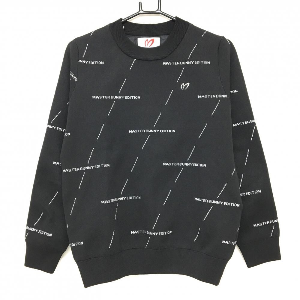 超 マスターバニー セーター 黒×白 ロゴ総柄 裏地付き ニット レディース 2 L ゴルフウェア モデル MASTER BUNNY EDITION
