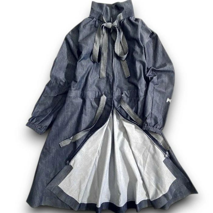 PGG by PEARLY GATES パーリーゲイツ ゴルフ リサイクルポリデニム リボンテープ ストレッチ ダブルジップ コート ロングジャケット ライトアウター ゴルフウェア 268 2125305 定価6 8万 ネイビー 075 51107 w 01