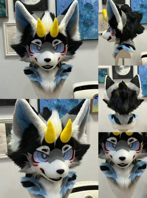 ファースーツ 着ぐるみセット NO 288 狼 ブラック グレー ケモノ 全頭ヘッド ぬいぐるみ コスプレ コスチューム