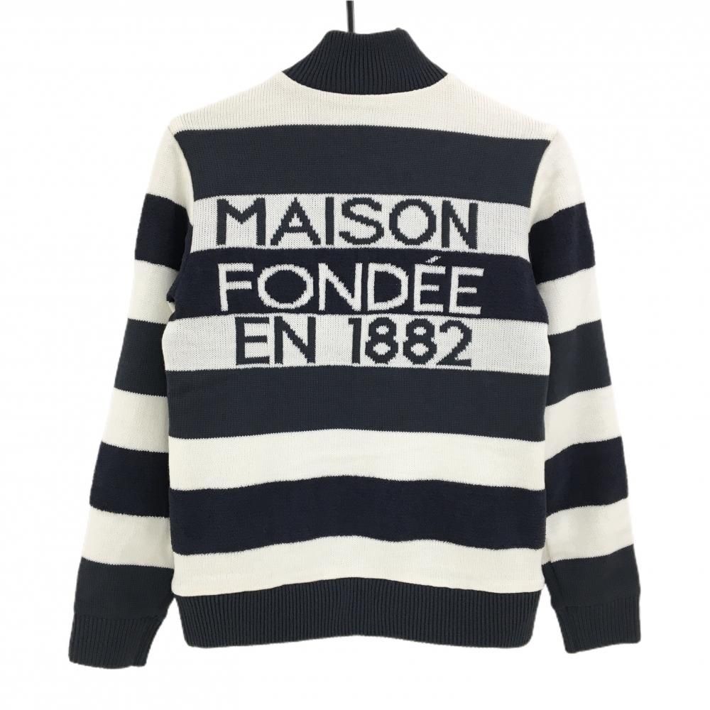 ルコックゴルフ 異素材中綿ジャケット ネイビー×白 一部ボーダー ニット レディース S ゴルフウェア le coq sportif