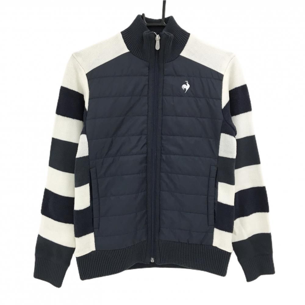 ルコックゴルフ 異素材中綿ジャケット ネイビー 白 一部ボーダー ニット レディース S ゴルフウェア le coq sportif
