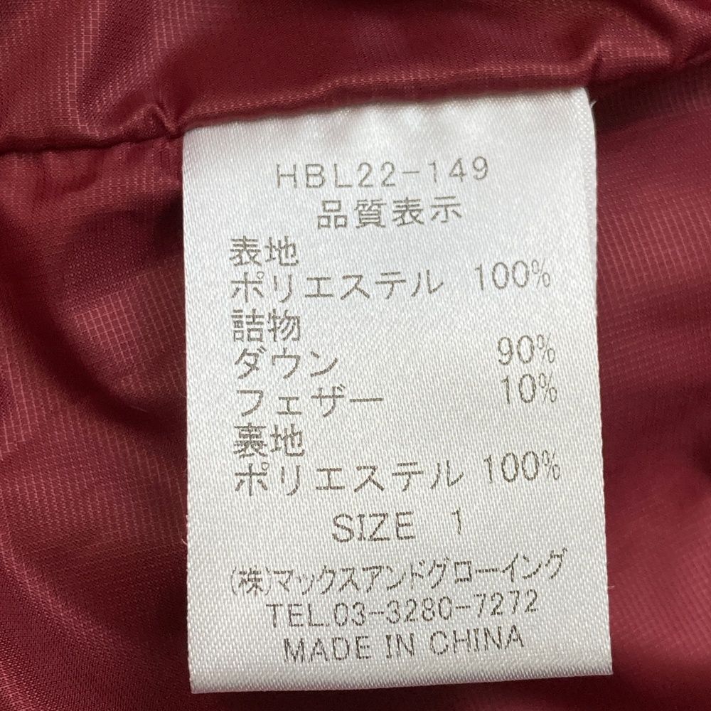 サイズ：1 ZOY ゾーイ HBL22-149 フード付 ダウンジャケット レッド系
