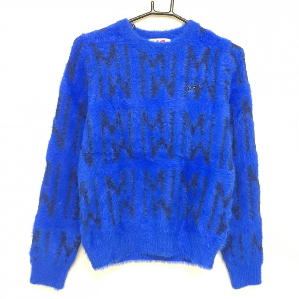 超 マスターバニー セーター ブルー×ネイビー 総柄 ニット レディース 0 S ゴルフウェア モデル MASTER BUNNY EDITION