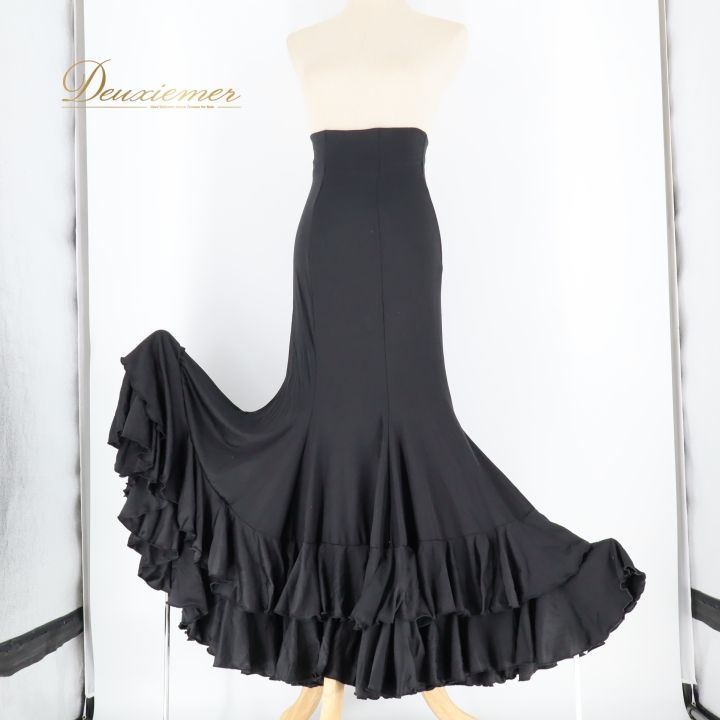 フラメンコ 衣装 ファルダ スカート ハイウエスト 黒 無地 ボランテ
