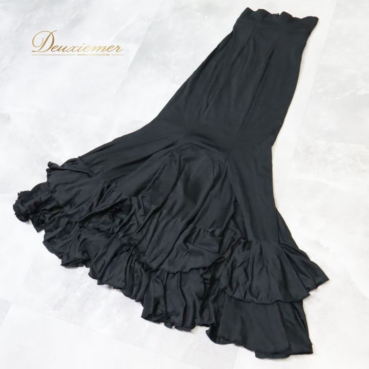 フラメンコ 衣装 ファルダ スカート ハイウエスト 黒 無地 ボランテ
