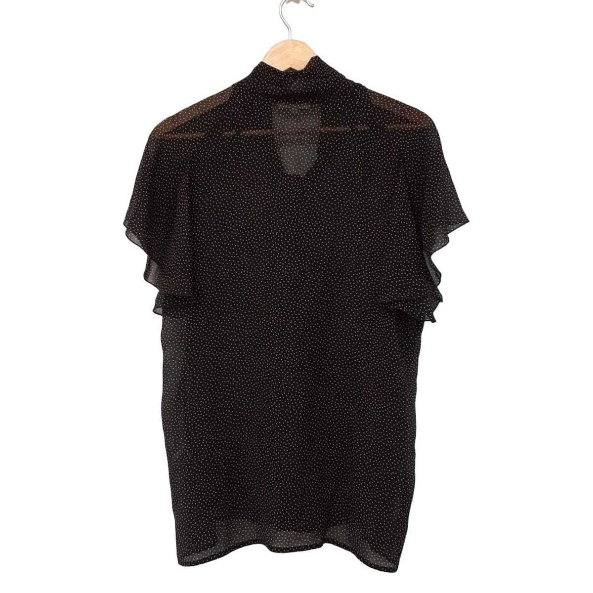 BLAMINK ブラミンク 半袖シャツブラウス サイズ36 S レディース - 黒×白 シルク ドット柄 シースルー ボウタイ