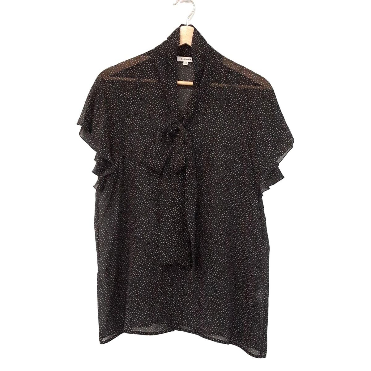BLAMINK ブラミンク 半袖シャツブラウス サイズ36 S レディース - 黒×白 シルク ドット柄 シースルー ボウタイ