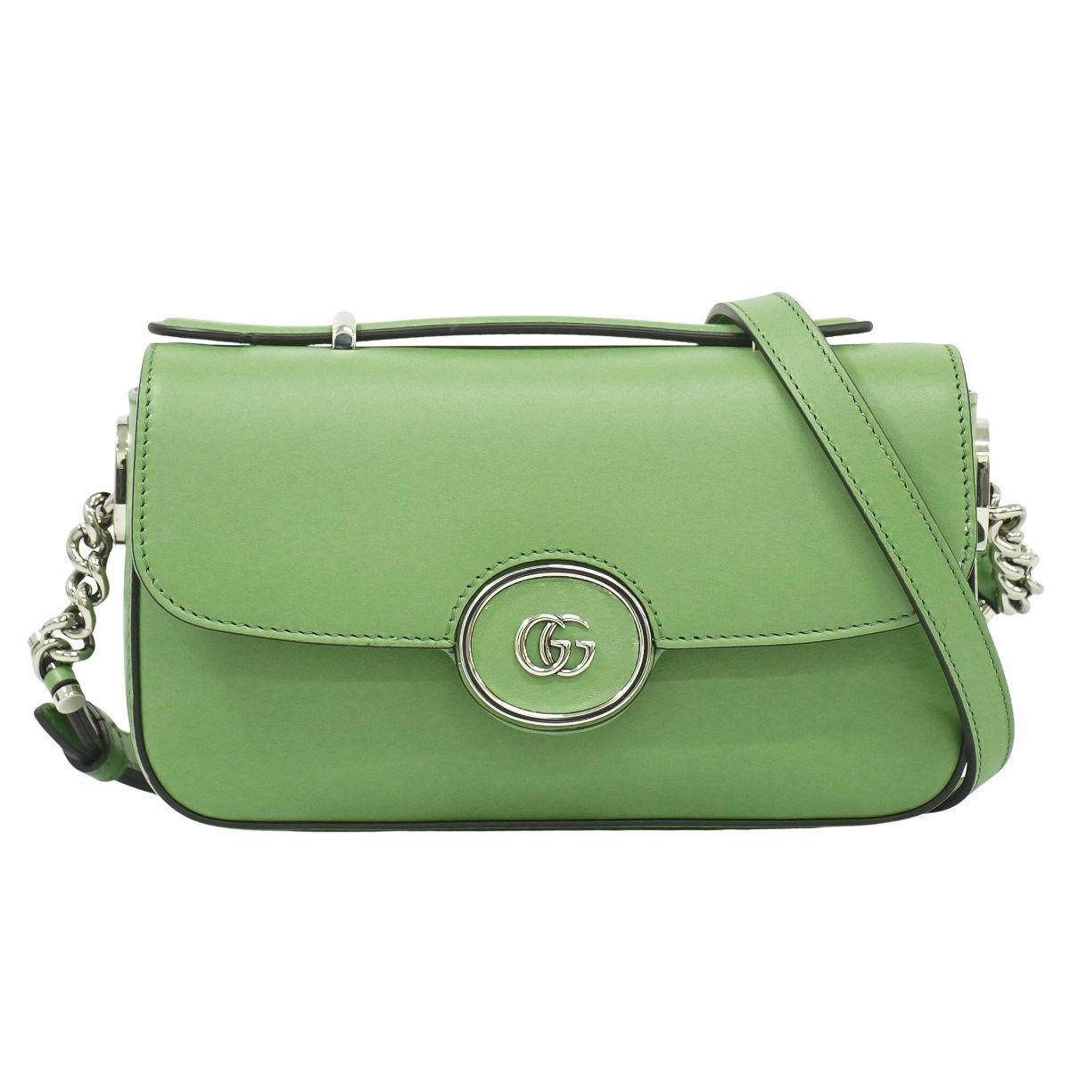 本物 グッチ GUCCI プチGG 2WAY ミニ ショルダーバッグ ハンドバッグ ポシェット レザー ライトグリーン 739722 バッグ フォロー割