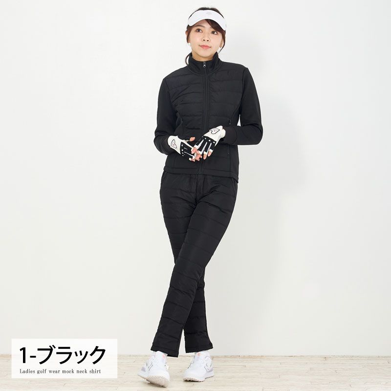 ゴルフウェア レディース ダウン上下セットアップ ダウンジャケット ダウンパンツ 暖か裏起毛ボアフリース ストレッチ おしゃれ かわいい 秋冬 1-ブラック